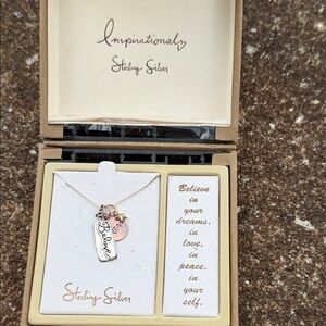 Sterling Silver Inspirational Necklace with Pink Charm